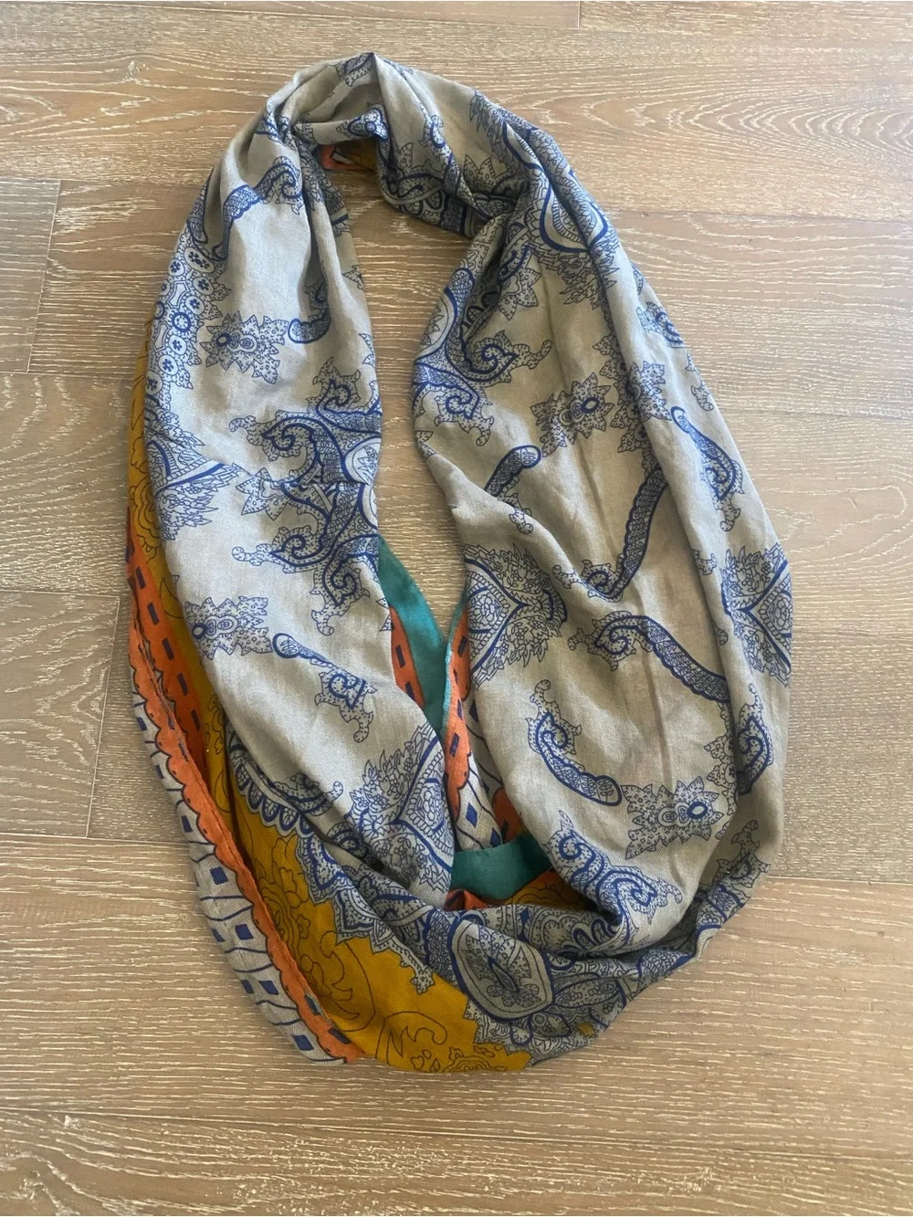 New Anthropologie Boho Paisley Yellow Color Block Hippie Printed Infinity Scarf